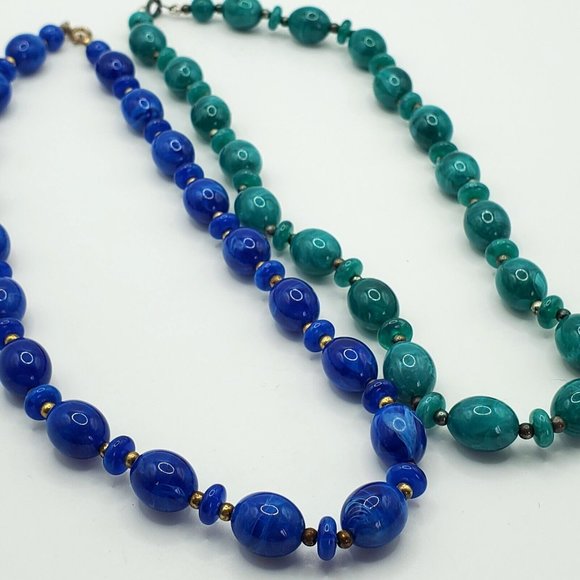 Fashion Jewelry Jewelry - Vintage Lucite Beaded Necklace Lot of 2 Blue Green Single Strand Womens Jewelry